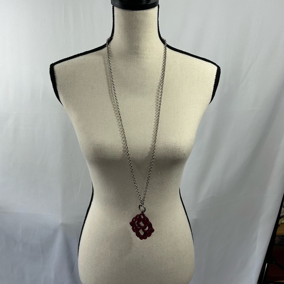Silver Chain and Deep Fuchsia /Red/Wine Resin Pendant 12 - 22 inches long - Picture 3 of 7